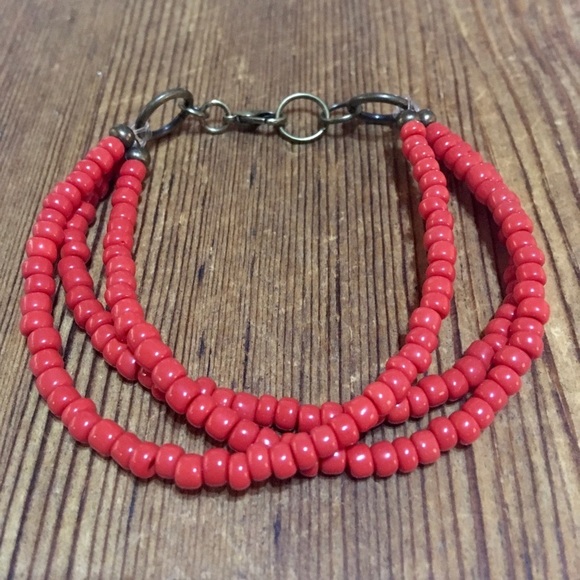 Ladies Beaded Red Handmade Multi-Strand Bracelet, Ladies Beaded Bracelet - Picture 1 of 5